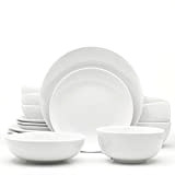 Euro Ceramica Inc. WHT-868160 Vaisselle et service, Porcelaine, blanc, 16 Piece Dinnerware Set, Service for 4