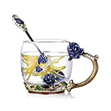 evecase Papillon Fleur Cristal Verre Tasses à café Tasse à thé avec Cuillère en Acier et Coffret Cadeau, Idee Cadeau ...