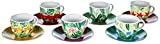 Excelsa Mandala Tropical Lot de 6 tasses à café avec soucoupe cl.90, multicolore, porcelaine