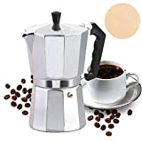 FainFun Cafetière Italienne, 2 Tasse Machine à Expresso, Cafetière Aluminium Moka Pot Coffee, pour Plaques Gaz, Électrique et Vitrocéramiques, 100ml, ...