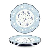 fanquare Lot de 4 Assiettes à Dessert en Porcelaine, 20.8cm Petite Assiettes en Céramique Fleurs Bleu, Service Vaisselle avec Bordure ...