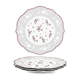 fanquare Lot de 4 Assiettes à Dessert en Porcelaine, 20.8cm Petite Assiettes en Céramique Fleurs Rose, Service Vaisselle avec Bordure ...