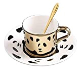 fanquare Tasse à Café Miroir de Réflexion Motif Panda, Mug de Café en Porcelaine Dorée, Tasse à Thé et Soucoupe ...