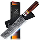 FANTECK Couteau de Cuisine Nakiri Damas, Couteau de Cuisine Damas, Couteau Japonais de 18 cm, Couteau à Légumes Professionnel, Couteau ...