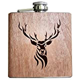 Flasque en forme de cerf de 6 oz - Avec revêtement en bois et gravure Idée cadeau pour chasseurs forestiers