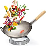 Flavemotion wok + anneau wok pour cuisinière à gaz, grill (30 cm, fond rond) wok martelé à la main en ...