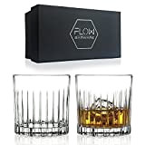 FLOW Barware Deco Lot de 2 verres à whisky en cristal | Coffret cadeau verres à whisky 330 ml parfaits ...