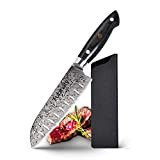 Fubinaty Couteau de chef japonais de 7 pouces Couteau Santoku professionnel avec fourreau Couteau de cuisine en acier à haute ...