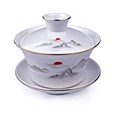Gaiwan Sancai Ensemble de tasses à thé en porcelaine blanche avec couvercle Motif soleil (255 g)