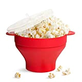 Gearmax Microwave Popcorn Popper Sturdy Convenient Handles, Silicone Popcorn Maker, Collapsible Bowl with Lid