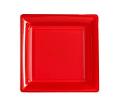 Generique - 12 Assiettes carrées Rouge 23,5 cm