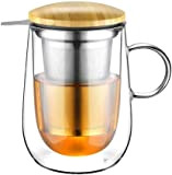 Glastal 430ml Tasse à thé en verre à double paroi avec passoire en métal Tasse à thé en verre Tasse ...