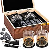 GOLDGE Ensemble de Cadeaux Pierre a Whisky, 8 Pierres de Refroidissement en Granit Noir Poli FDA-Vite Refroidissement, 2 Verres à ...