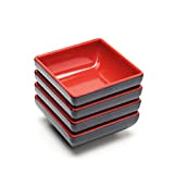 GOLIBER Vaisselle Japonaise en Melaminé pour Sushi  -  4 Bols à Sauce (Rouge)