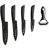 GOURMEO Couteau Céramique Set - 4 Couteaux de Cuisine en Ceramique + Économe - Petits & Grands Couteaux Noirs avec ...