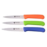 GRÄWE set de 3 couteaux à légumes, acier inoxydable, multicolore (orange/vert/bleu), super aiguisé