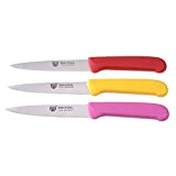 GRÄWE set de 3 couteaux à légumes, acier inoxydable, multicolore (rouge/jaune/rose), super aiguisé
