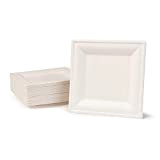 Greenbox - Vaisselle jetable en bagasse écologique - 50 assiettes carrées blanchies 20 x 20 cm - Assiettes jetables de fête ...