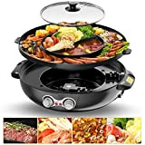 Gril Électrique et Fondue PaNt 2 En 1 Multifonctionnel Amovible Électrique Hot Pot Style Coréen BBQ Hot Pot Double Pot ...