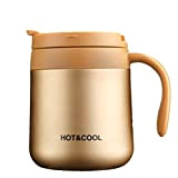 Gteller Tasse à café en acier inoxydable de 355 ml, tasse isotherme à double paroi avec couvercle et poignée pour ...