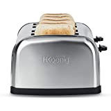 H.Koenig Grille Pain Toaster 4 Tranches TOAS14 Fentes larges Inox vintage, 6 Niveaux de brunissage, Décongélation, Rapide et uniforme, Pain ...