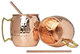 Hammered Moscow Mule Copper Mugs 550ml each (Set of 4 ) 4 Straw Free