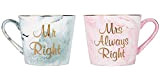 Happy Homewares Mr Right & Mrs Always Right Tasses en céramique de marbre Gris et Rose avec Bordure dorée
