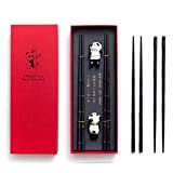 HauSun Panda Lot de 2 paires de baguettes en céramique en forme de bambou, réutilisables, style chinois, noir et élégant