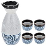 HEMOTON Service à Saké Japonais,4PCS Tasse et Bouteille de Saké en Céramique Motif Prune Peint à la Main Traditionnel Service ...