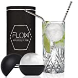 Highball Glass Mixer Set with Mega Ice Ball Mould & Metal Straws/Cocktail Stirrers. Perfect For Gin & Tonic, Vodka & ...