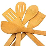 hollylife 5PCS Ustensiles de Cuisine en Bois pour Poêle antiadhésive Outil de Cuisine Ensemble Accessoires Complet Bambou 30CM cuillère Spatula ...