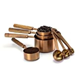 Home Bay Measuring Cups and cuillers Set,10 pièces avec manche en bois, revêtement de titane acier inoxydable, Or Rose