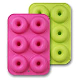 homEdge Lot de 2 moules à donuts en silicone antiadhésif de qualité alimentaire, couleur vert et rose