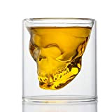 HwaGui Cristal Transparent Verre Double Paroi Whisky Biere Vin Vodka Tasse Forme de Crâne Verre 250ml / 8.8 oz