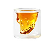 HwaGui Verre à Shot Tête de Mort pour Whisky Biere Vin Vodka, Cristal Transparent Tasse Double Paroi Verre 80ml / ...