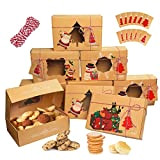 Hymarvo Lot de 12 Boîtes à Biscuits de Noël Papier Kraft avec Fenêtre Transparente, Boite Gateau Noel, Boite macarons, Boite ...