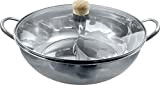 JADE TEMPLE 17105 Hot Pot Wok en acier inoxydable avec couvercle en verre, diamètre : 34 cm
