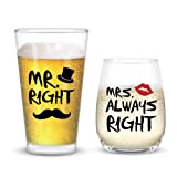 Joymaking Cadeau de mariage pour les jeunes mariés, Mr Right & Mrs Always Right Ensemble de verres à vin et ...