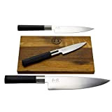 Kai Wasabi Black Set de couteaux 67-W18 | 3 couteaux d'office ultra tranchants / couteaux de chef | + planche ...