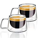 KAMEUN Tasse Double Paroi, Coffret de 2 Double Paroi Verre à Café, Tasses en Verre Borosilicate avec Poignée, effet flottant, ...