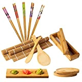 Kit de fabrication de sushi en bambou - Ensemble complet avec tapis roulant pour sushi, moule à maki, 2 plats ...