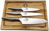 Kit professionnel Kai Seki Magoroku Shoso | Couteau tout acier | Santoku + 2 x couteaux tout usage + planche ...