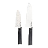 KitchenAid - Set de 2 Couteaux Santoku avec Étuis de Protection pour Lames, Acier à Haute Teneur en Carbone