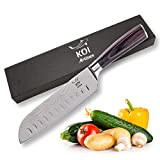 KOI ARTISAN Couteau Santoku Chef-Lame tranchante pour rasoir de 17.78cm-Acier inoxydable à haute teneur en carbone japonais