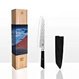 KOTAI | Couteau de Cuisine Type Kiritsuke | Couteau de Chef | Lame de 21 cm | Martelé et Aiguisé ...