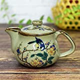 Kutani pottery teapot pot flowers and birds (with tea strainer) (japan import)