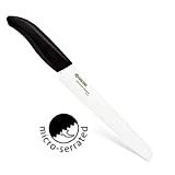 Kyocera FK181WHBK Couteau Manche Ergonomique Noir Lame Céramique avec Micro Denture 18 cm