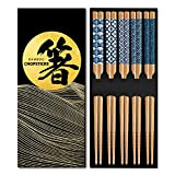 KYONANO Lot de 5 paires de baguettes japonaises, en bambou, réutilisables, bâtons à sushi de 23 cm, lavables au lave-vaisselle, légères et ...