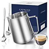 KYONANO Pot à lait 900 ml. Pot à lait en acier inoxydable 304, pot à lait avec mesure interne, accessoires ...