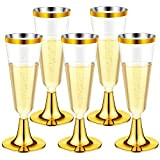 LATERN 30 Pièces Flûtes à Champagne en Plastique, 150ml Verres à Champagne en Dorés Gobelets à Vin Réutilisables à Tige ...